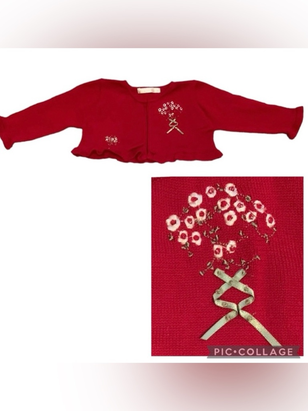 American Princess Red Floral Cardigan Sweater 18 Months Cotton Acrylic